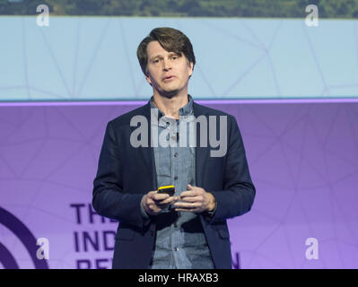 Barcellona, Spagna. 28 Feb, 2017. Niantic CEO John Hanke parlando durante il Mobile World Congress 2017. Credito: Victor Puig/Alamy Live News Foto Stock
