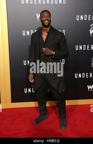 Westwood, California, Stati Uniti d'America. 28 Feb, 2017. Aldis Hodge ha, a premiere di WGN America's "Underground" Stagione 2, al Regency Village Theatre in California il 28 febbraio 2017. Credito: Faye Sadou/media/punzone Alamy Live News Foto Stock