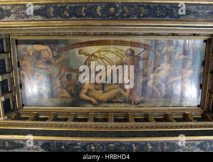 Sala degli elementi, crono, tra allegorie, mutila urano per originare i 4 elementi, di Vasari, c. gherardi e m. da Faenza 01 Foto Stock