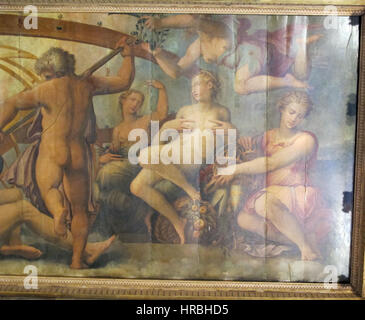 Sala degli elementi, crono, tra allegorie, mutila urano per originare i 4 elementi, di Vasari, c. gherardi e m. da Faenza 04 Foto Stock