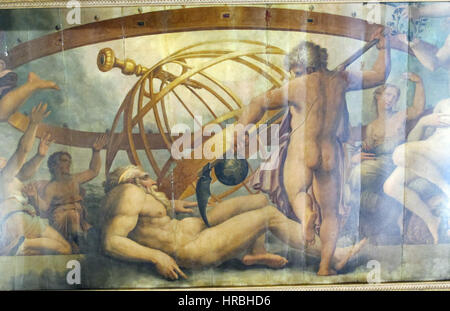 Sala degli elementi, crono, tra allegorie, mutila urano per originare i 4 elementi, di Vasari, c. gherardi e m. da Faenza 03 Foto Stock