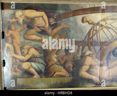 Sala degli elementi, crono, tra allegorie, mutila urano per originare i 4 elementi, di Vasari, c. gherardi e m. da Faenza 02 Foto Stock