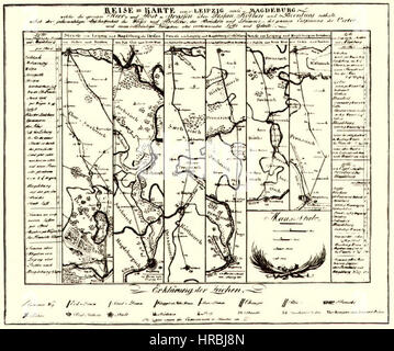 Reise Karte von Leipzig nach Magdeburg, 1784 Foto Stock