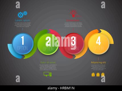 Una infografica template vettoriale con 4 passaggi Illustrazione Vettoriale