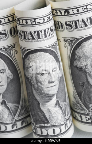 Macro-fotografia di George Washington faccia su US $ 1 / un dollaro. Foto Stock