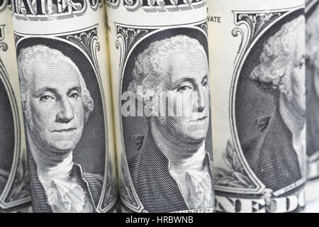 Macro-fotografia di George Washington faccia su US $ 1 / un dollaro. Foto Stock