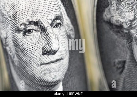 Macro-fotografia di George Washington faccia su US $ 1 / un dollaro. Foto Stock