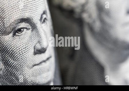 Macro-fotografia di George Washington faccia su US $ 1 / un dollaro. Foto Stock