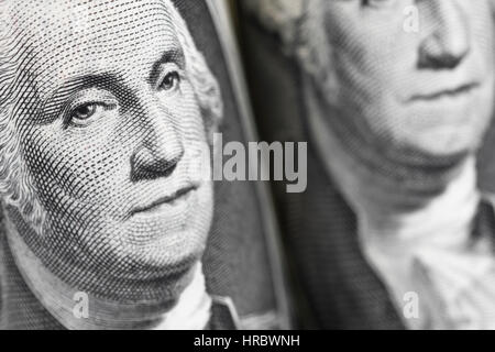 Macro-fotografia di George Washington faccia su US $ 1 / un dollaro. Foto Stock