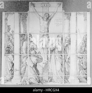 "Kreuzigung" (Crocifissione) di Johann Gottfried Schnorr von Carolsfeld è una rappresentazione drammatica della crocifissione di Cristo. L'opera cattura intense emozioni e simbolismo religioso, raffigurando Cristo sulla croce con figure di lutto in primo piano. Questo pezzo fa parte di una serie commissionata per la Cattedrale di San Paolo, dimostrando l'abilità dell'artista nelle narrazioni religiose. Foto Stock