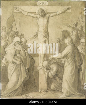 "Kreuzigung Christi" (la Crocifissione di Cristo) di Schnorr von Carolsfeld cattura l'intenso momento della crocifissione di Cristo, sottolineando la profondità emotiva e la solennità dell'evento biblico. Foto Stock
