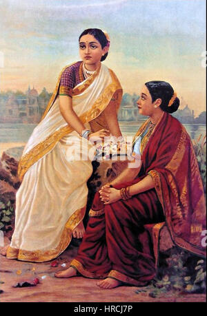 Raja Ravi Varma, Radha e Sakhi (stampa olografica) Foto Stock