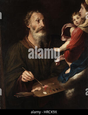 Luca che dipinge la Vergine, un dipinto attribuito a Simone Cantarini, pittore barocco italiano, creato tra il 1632 e il 1648. Foto Stock