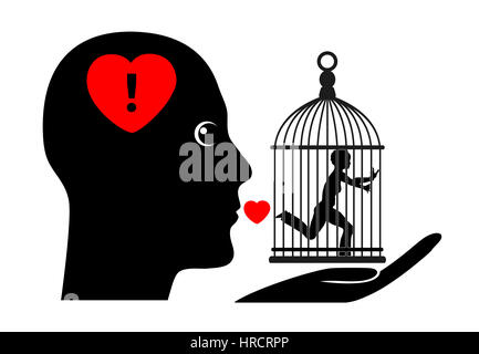 Concetto umoristico segno della moglie vivono in una gabbia dorata controllato dal coniuge dominante Foto Stock