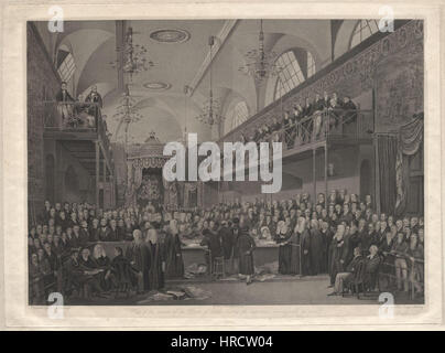 Vista interna della House of Lords, durante l'inchiesta importante nel 1820 da John George Murray Foto Stock