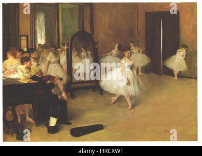 Il dipinto di Edgar Degas "Die Tanzschule" (la Scuola di danza) cattura la grazia e il movimento dei ballerini in un ambiente di prova. Degas è rinomato per la sua rappresentazione del movimento e la sua capacità di trasmettere le dinamiche della danza. Foto Stock