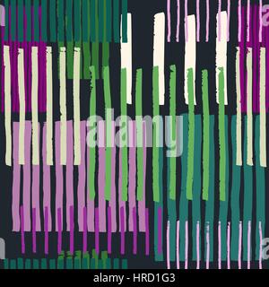 Disegnato a mano strisce irregolari su rettangoli colorati, layout libero. Rosa e toni di verde su sfondo grigio. Il design tessile. Illustrazione Vettoriale