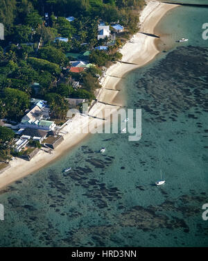 Maurizio, foto aerea, beach hotel, Tamarin Bay, Mauritius, Tamarin Bay, hotel, reef, Coral reef, blu acqua, l'acqua turchese Foto Stock