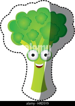 Green kawaii felice icona di broccoli Illustrazione Vettoriale