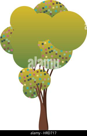 Silhouette colorato piccolo albero frondoso con pixel quadrati Illustrazione Vettoriale