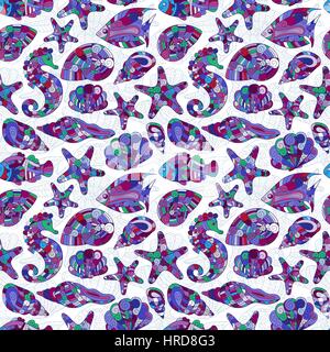 Vector seamless pattern con disegnati a mano creature sottomarine. Illustrazione Vettoriale