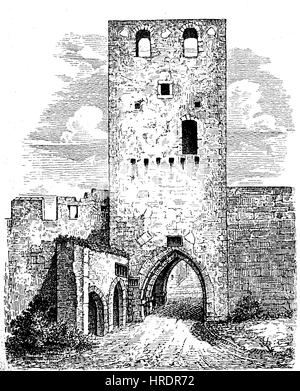 Torre di Porta di Eggenburg in Bassa Austria, fortificazione medievale, Austria, riproduzione di una xilografia dal xix secolo, 1885 Foto Stock