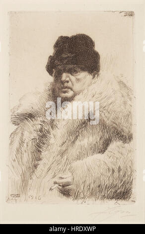 Anders Zorn-Self-ritratto in una pelliccia Foto Stock