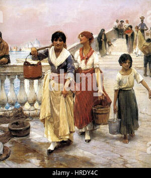 Frank Duveneck, un pittore americano, ha creato "Portatori d'acqua, Venezia", un dipinto che presenta una scena a Venezia. Foto Stock