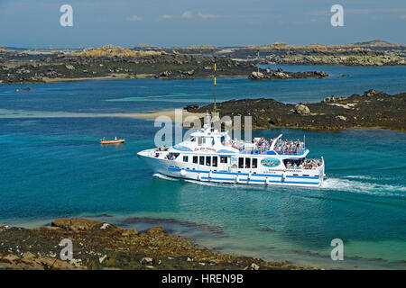 Liaison barca isole Granville-Chausey, il canale audio di ingresso, isole Chausey (Manche, Normandia, Francia). Foto Stock