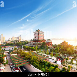 Padiglione Tengwang,Nanchang,tradizionale, antica architettura cinese, fatta di legno. Foto Stock