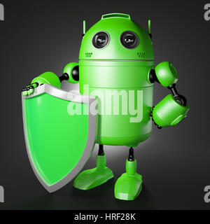 Android guardia con scudo. La protezione della tecnologia cocept Foto Stock