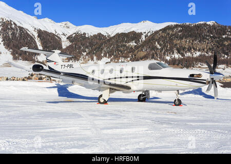 Samedan/Switzerlad: Pilatus PC-12/47E NG in Engadina aeroporto di Samedan/Svizzera 18.02.2017 Foto Stock