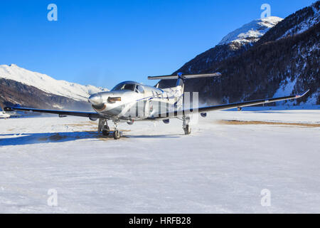 Samedan/Switzerlad: Pilatus PC-12/47e in Engadina aeroporto di Samedan/Svizzera 18.02.2017 Foto Stock