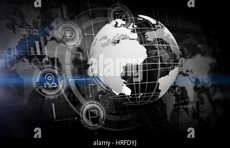 Global social media concetto con la tecnologia del pianeta e per le linee di collegamento. Il rendering 3D Foto Stock