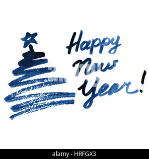 Felice anno nuovo - acquerello semplice albero di Natale - illustrazione raster Foto Stock