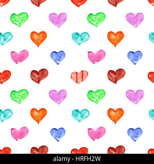 Acquerello colorati cuori - raster pattern senza giunture Foto Stock