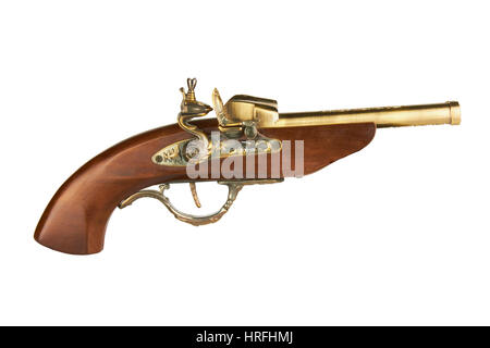 Vecchia pistola flintlock isolati su sfondo bianco Foto Stock