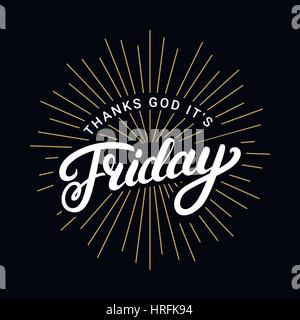 Grazie a Dio è venerdì scritto a mano scritte. Frase motivazionale. Poster di ispirazione. Illustrazione Vettoriale. Illustrazione Vettoriale