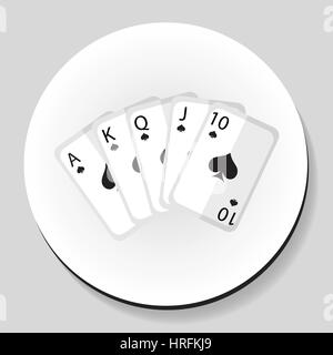 Carte da gioco pocker royal flash combinazione adesivo piatto icona di stile. Illustrazione Vettoriale. Illustrazione Vettoriale