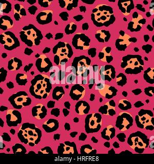 Vector seamless leopard stampa. Pelle di animale pattern. Macchie di animali selvatici dipinta a mano acquerello ornamento. Corallo e toni di colore rosa. Illustrazione Vettoriale