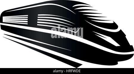 Monocromatico isolato moderno stile di incisione logo treno impostato su sfondo bianco illustrazione vettoriale Illustrazione Vettoriale