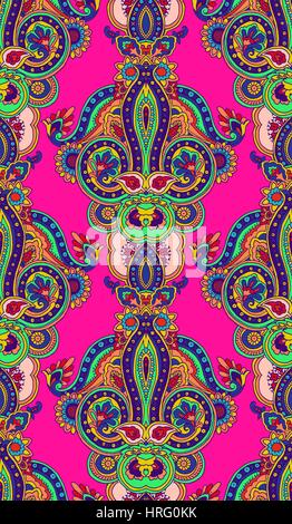 Caleidoscopio geometrica astratta seamless paisley pattern. Orientale tradizionale verticale ornamento tessile, toni vibranti. Il design tessile. Illustrazione Vettoriale