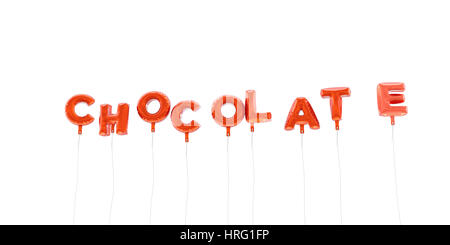 Cioccolato - parola fatta dal foglio in plastica rosso palloncini - 3D rendering. Può essere utilizzato online un banner pubblicitario o una cartolina di stampa. Foto Stock