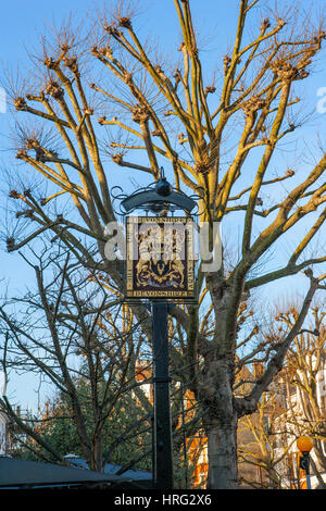 Il Devonshire Arms Pub segno, Kensington, Londra Foto Stock