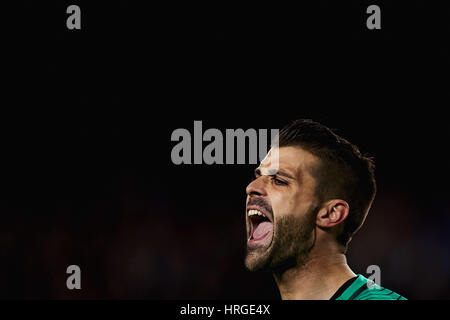 Barcellona, Spagna. 01 Mar, 2017. Cuellar (Sporting de Gijón), durante la Liga partita di calcio tra FC Barcelona e Sporting de Gijón, allo stadio Camp Nou a Barcellona, Spagna, mercoledì 1 marzo, 2017. Foto: S.Lau Credito: dpa/Alamy Live News Foto Stock