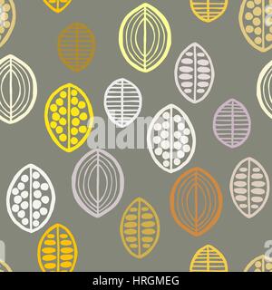 Seamless motivo floreale con foglie di primitiva. Il tribale etnica, giallo e i toni di grigio. Il design tessile. Illustrazione Vettoriale