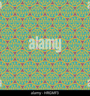 Seamless primitivo disegno floreale con foglie di astratta. Il tribale etnica, geometria semplicistica, giallo viola teal. Il design tessile. Illustrazione Vettoriale