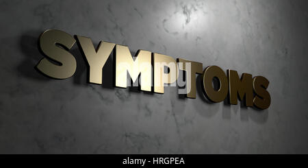 Sintomi - segno oro montato su marmo lucido parete - 3D reso Royalty free stock illustrazione. Questa immagine può essere utilizzata per un sito online banner Foto Stock