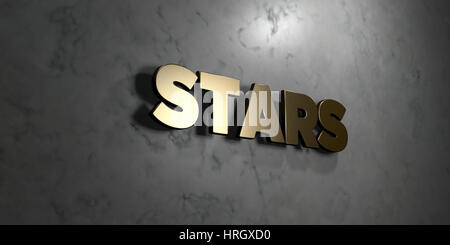 Stelle - Oro segno montato sul marmo lucido parete - 3D reso Royalty free stock illustrazione. Questa immagine può essere utilizzata per un sito online banner Foto Stock