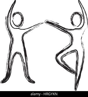 Profilo persone che praticano icona di ballo Illustrazione Vettoriale